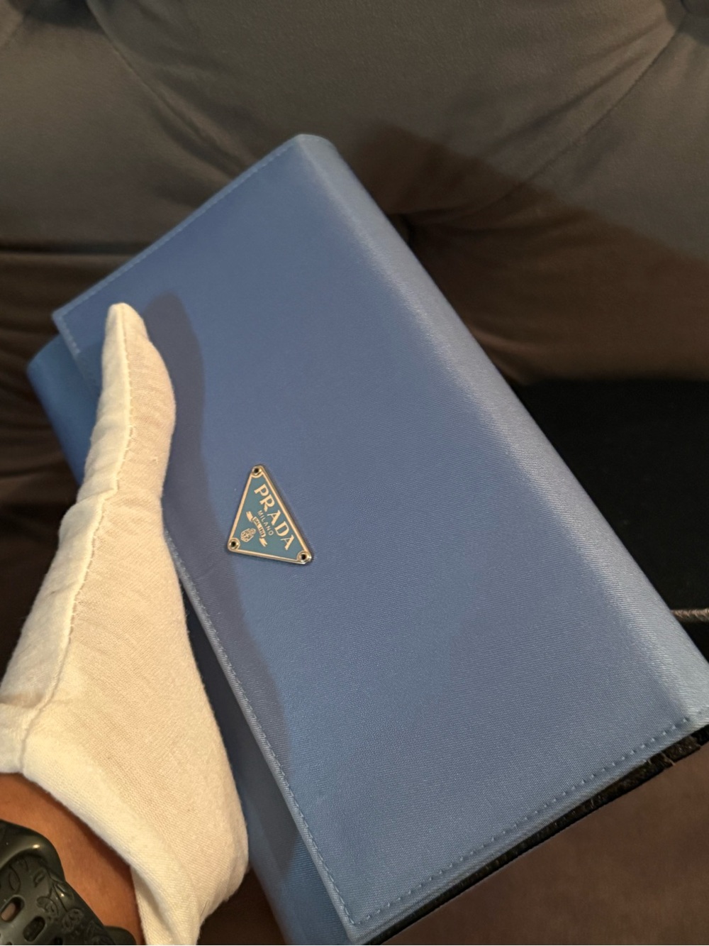 🔥Like New In inclusion Prada Tessuto Nylon Flap Wallet Blue - Picture 10 of 15